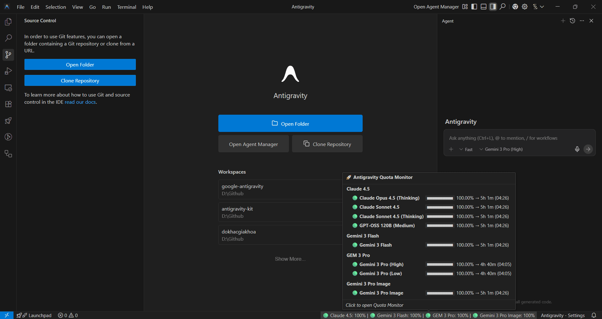 Google Antigravity IDE Interface